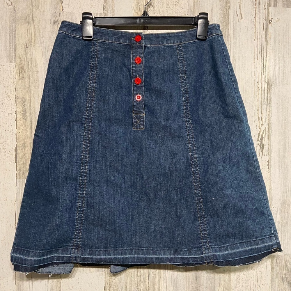 City DNKY Blue Half Button Pleated Back Midi Denim Skirt 8